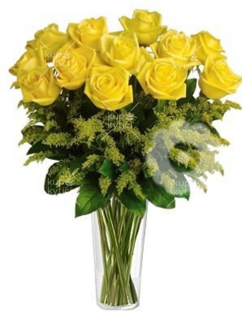 A bouquet of yellow roses with solidagos